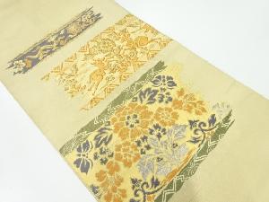 アンティーク　向かい動物に草花模様織出し本袋帯（材料）